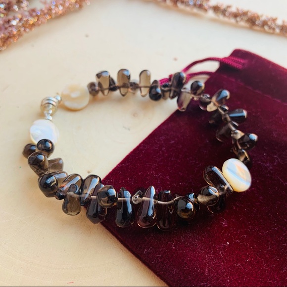 Quartz Gemstone Crystal Pearl Brown Bracelet - Picture 3 of 6